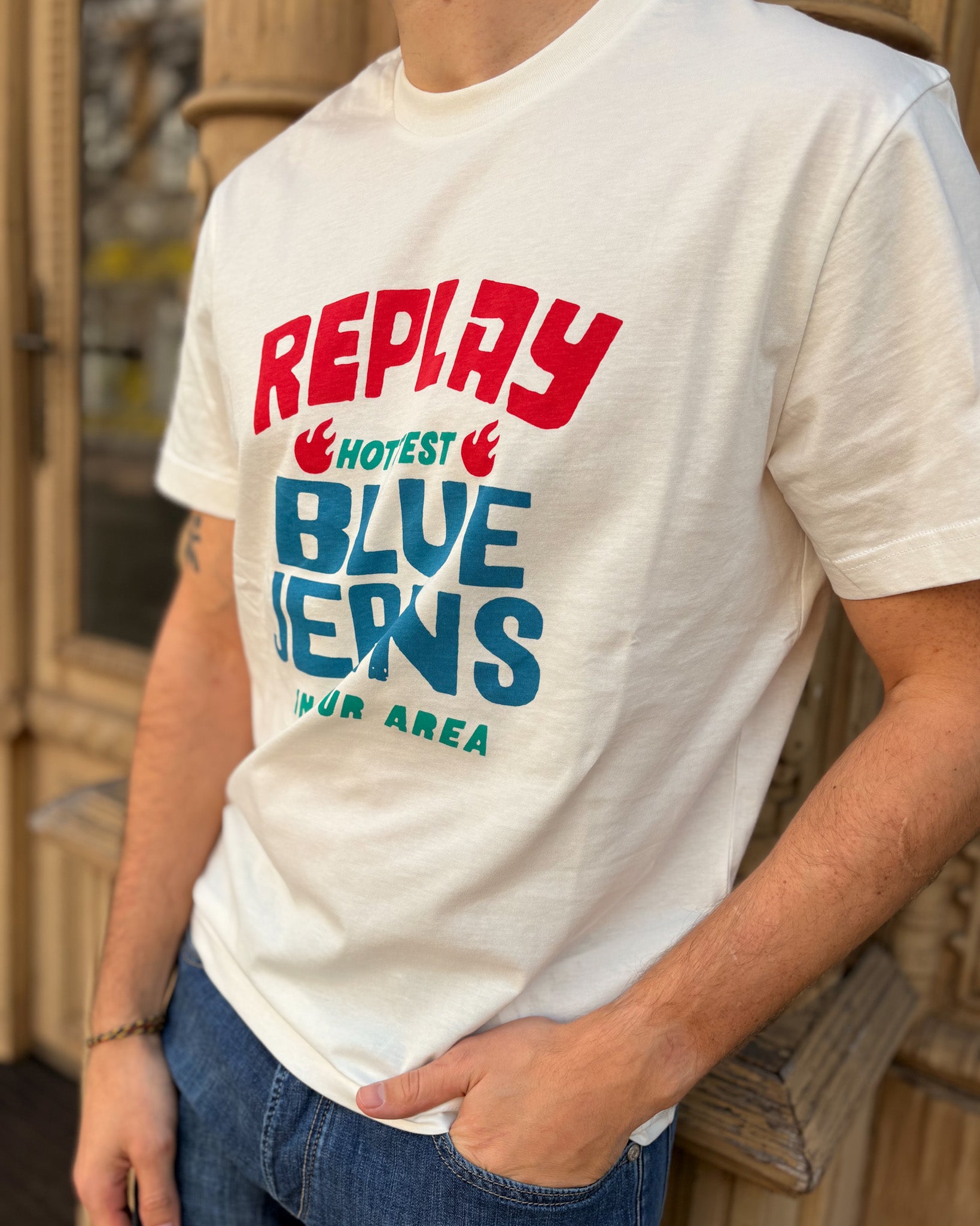 PÁNSKE TRIČKO REPLAY HERITAGE S POTLAČOU Z JERSEYOVEJ LÁTKY
