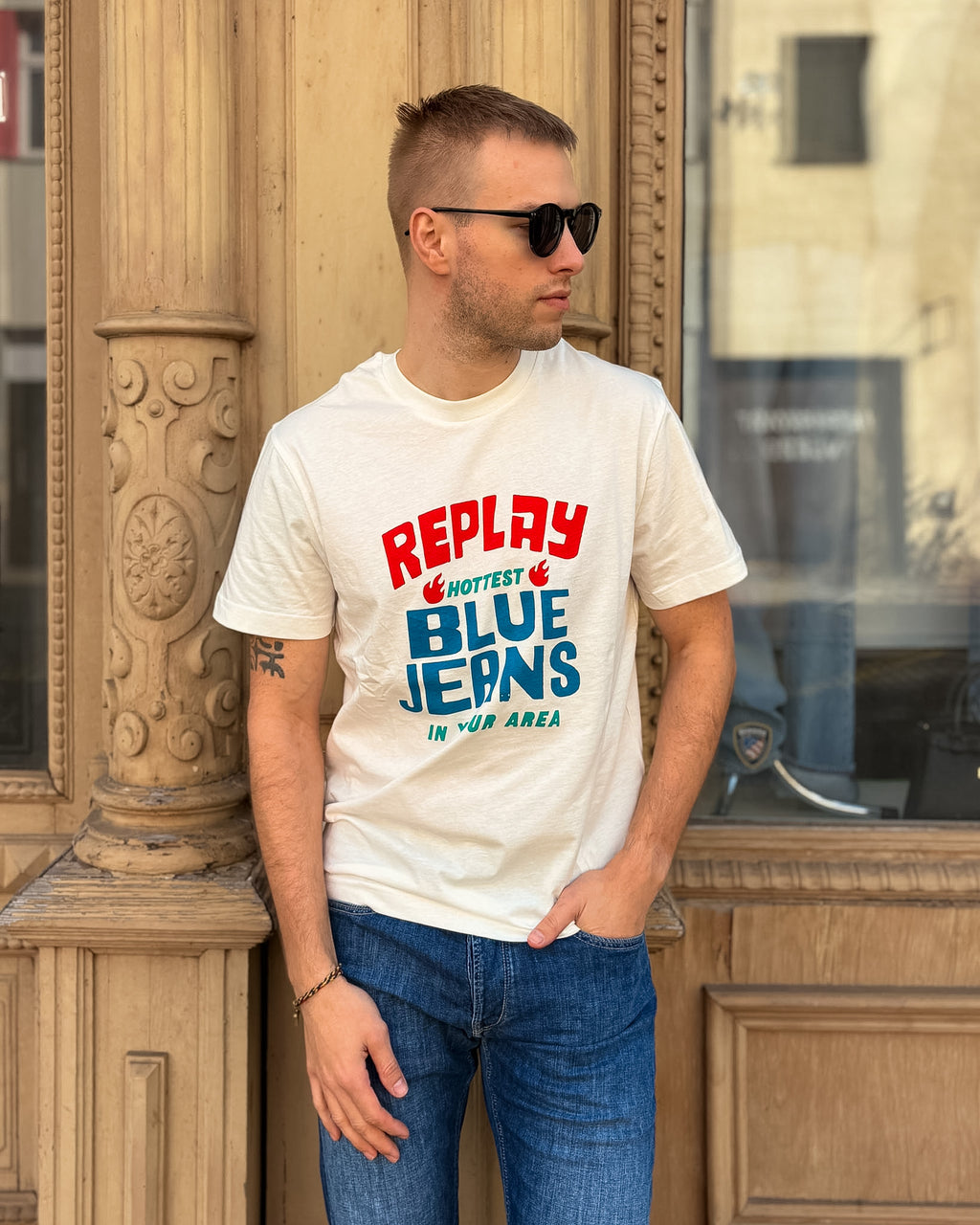 PÁNSKE TRIČKO REPLAY HERITAGE S POTLAČOU Z JERSEYOVEJ LÁTKY