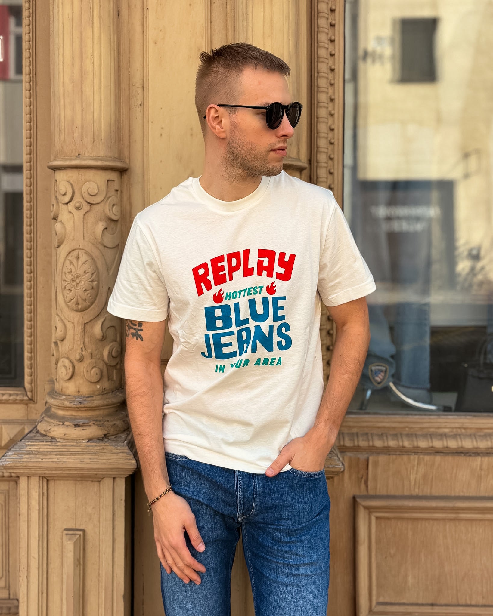 PÁNSKE TRIČKO REPLAY HERITAGE S POTLAČOU Z JERSEYOVEJ LÁTKY