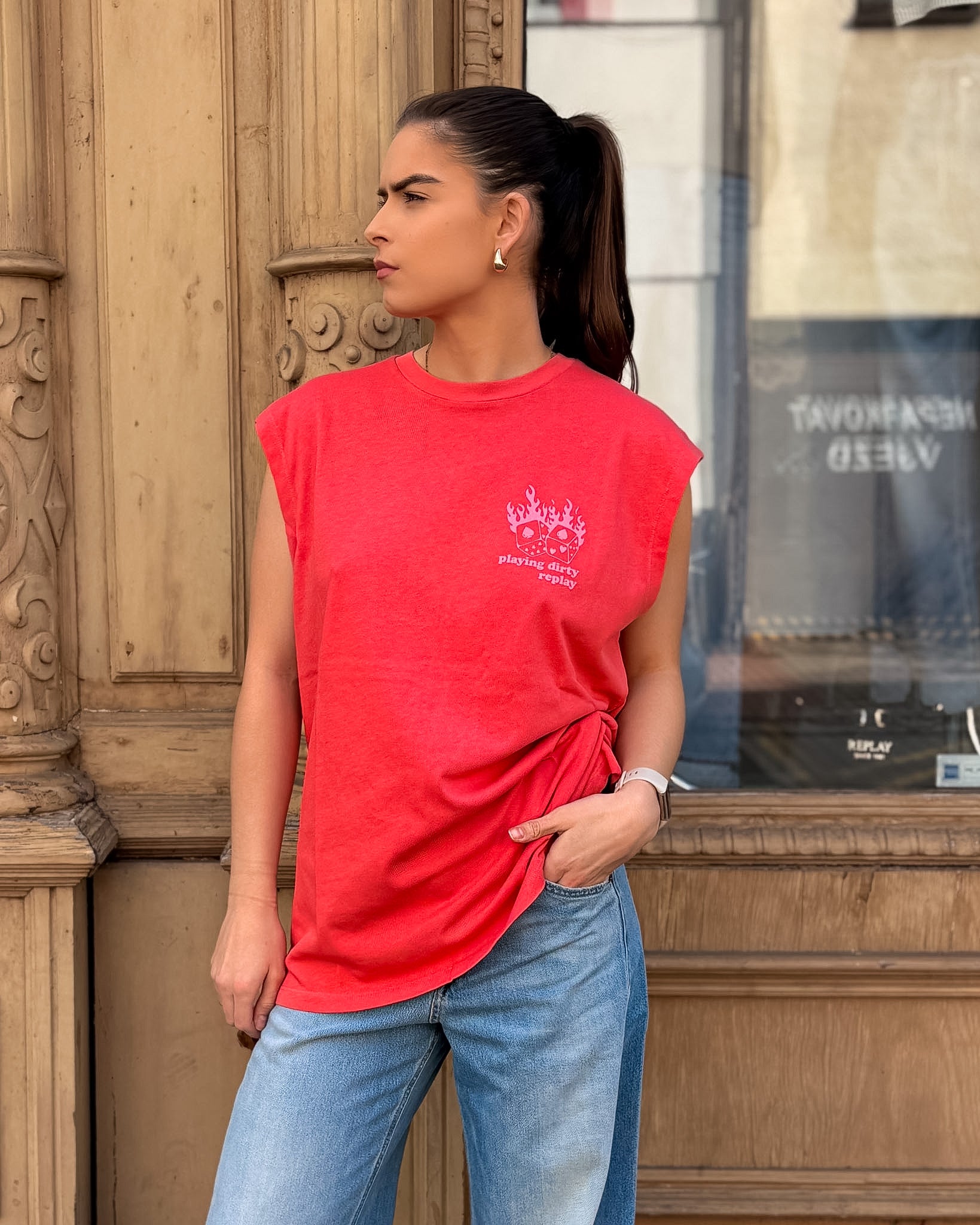 DÁMSKÉ TRIČKO REPLAY BEZ RUKÁVŮ “PLAYING DIRTY” - W3409F.000.23792D