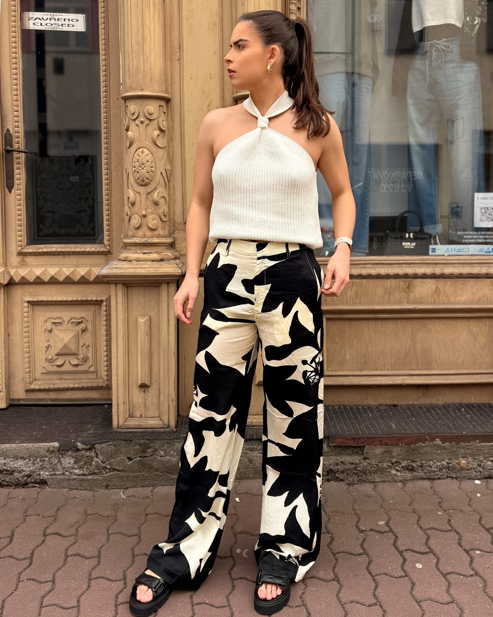 REPLAY WOMEN'S PANTS WITH ALL-OVER PRINT