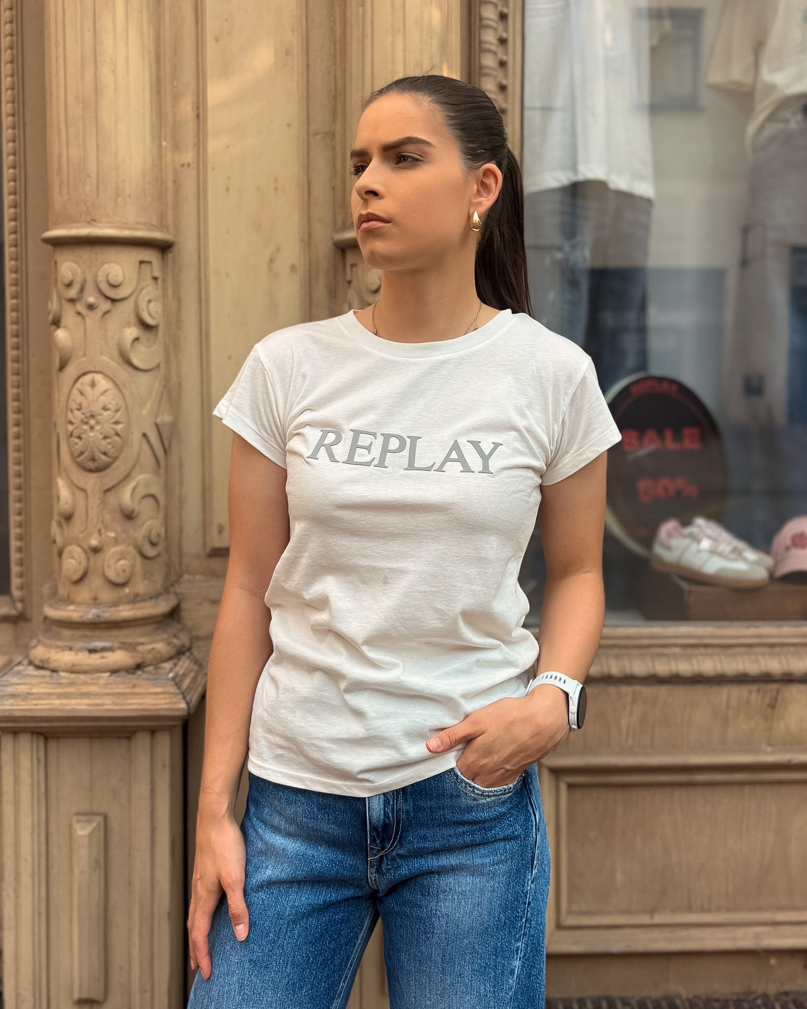 DAMEN-T-SHIRT REPLAY MIT BRUSTDRUCK