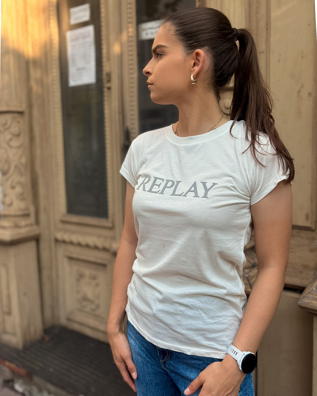 DAMEN-T-SHIRT REPLAY MIT BRUSTDRUCK