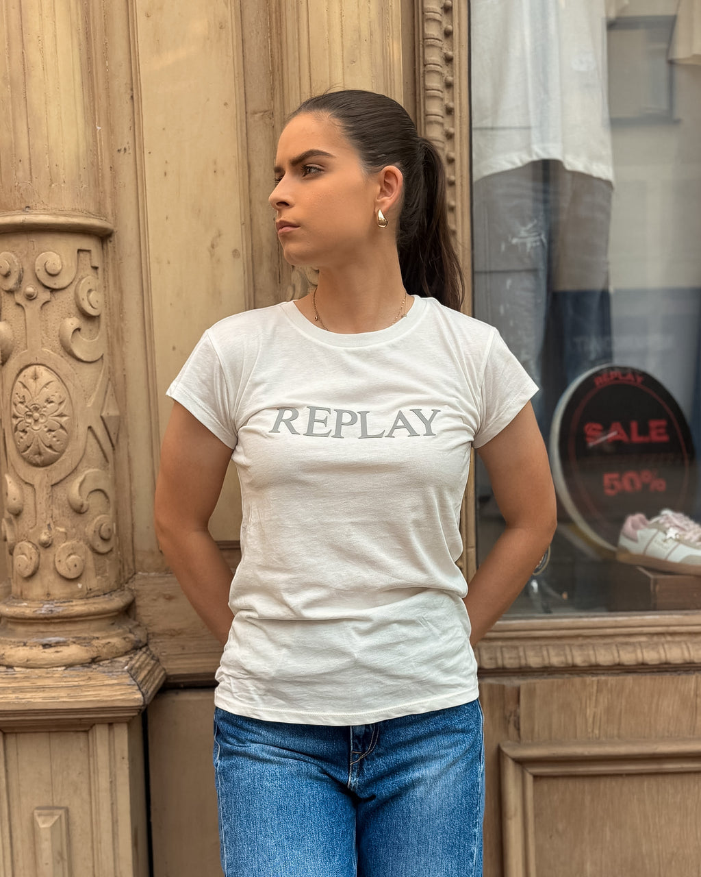 DAMEN-T-SHIRT REPLAY MIT BRUSTDRUCK