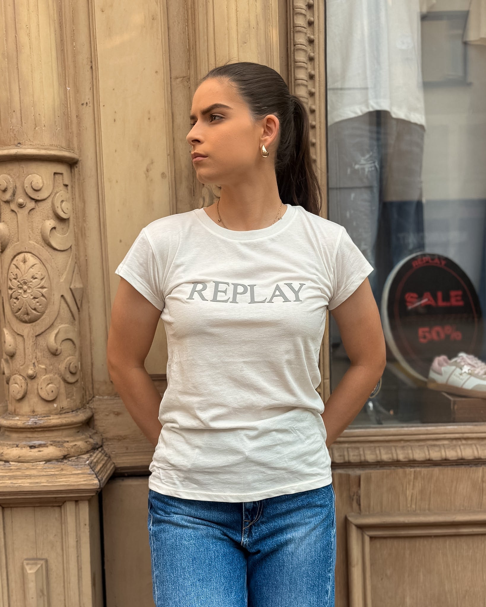 DAMEN-T-SHIRT REPLAY MIT BRUSTDRUCK