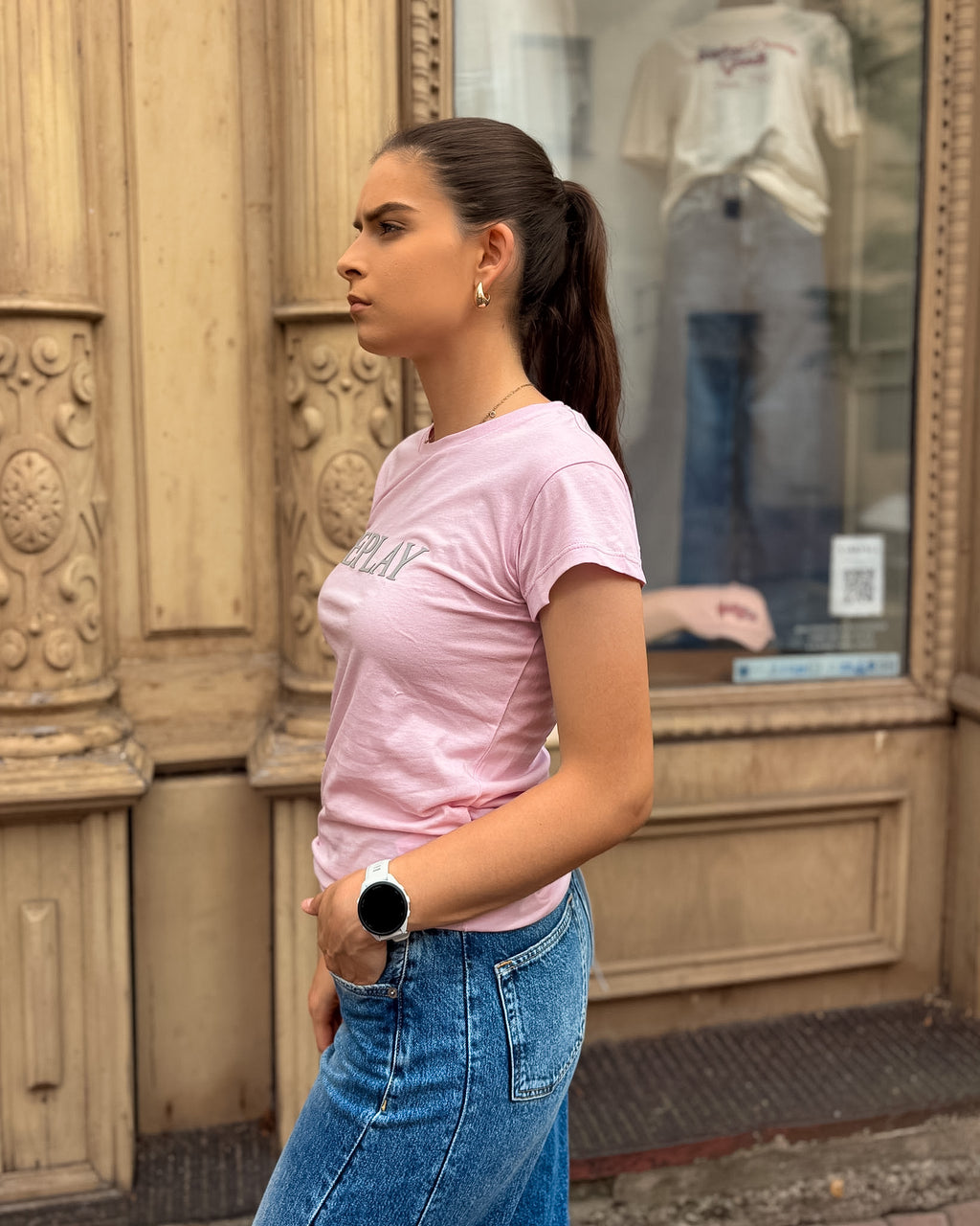 DAMEN-T-SHIRT REPLAY MIT BRUSTDRUCK