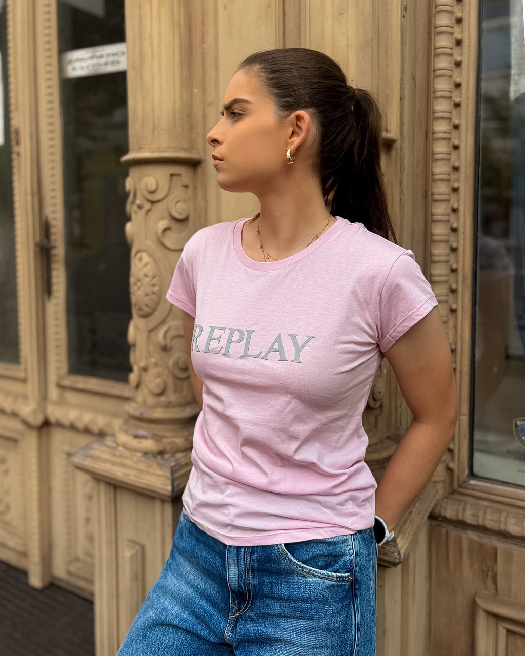 DAMEN-T-SHIRT REPLAY MIT BRUSTDRUCK