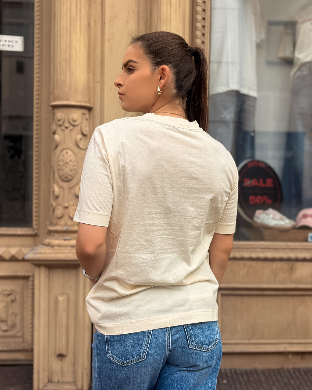 REPLAY NŐI PÓLÓ „DENIM GOODS” NYOMATTAL