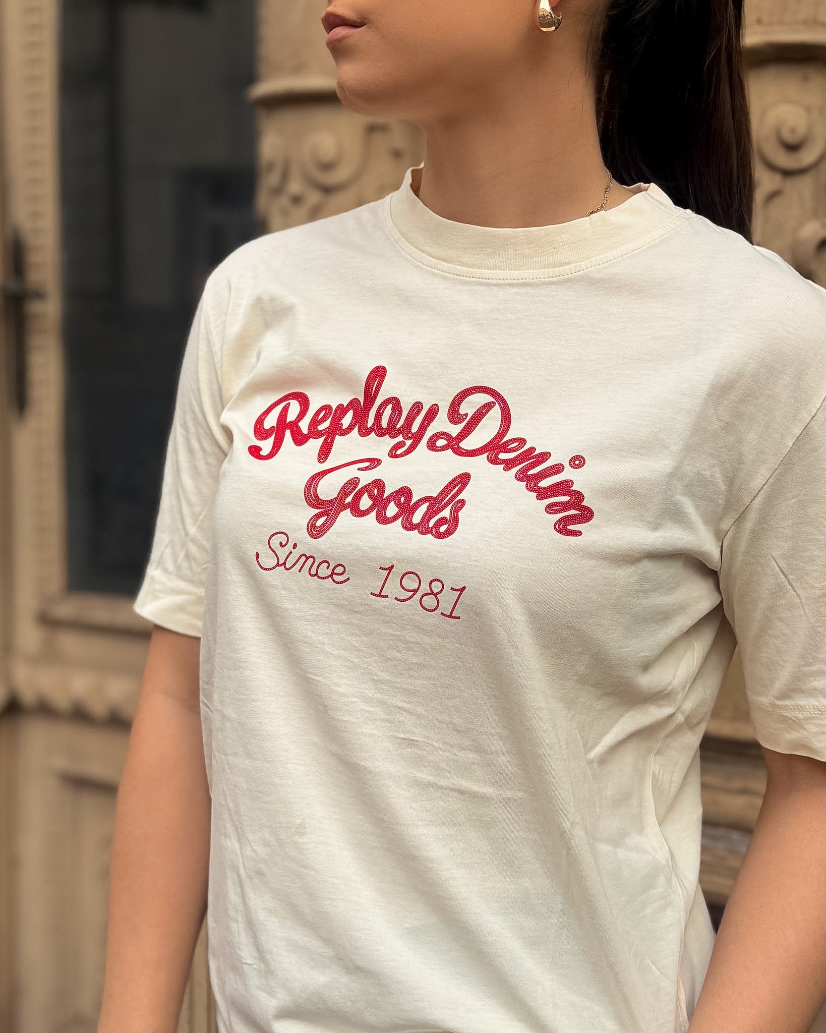 DÁMSKÉ TRIČKO REPLAY S POTISKEM "DENIM GOODS" - W002H .000.00L00G