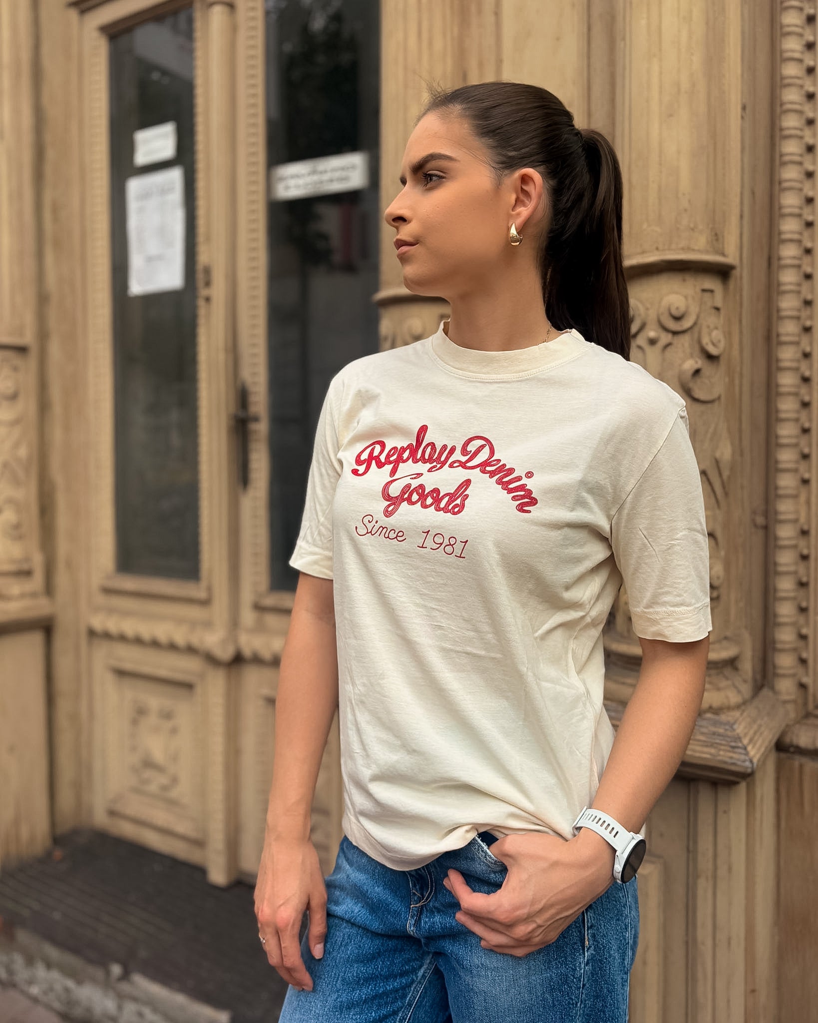 DÁMSKÉ TRIČKO REPLAY S POTISKEM "DENIM GOODS" - W002H .000.00L00G