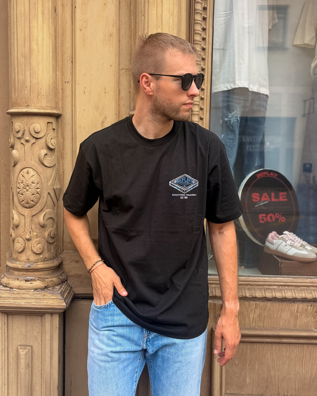 REPLAY MEN'S T-SHIRT WITH EAGLE PRINT 