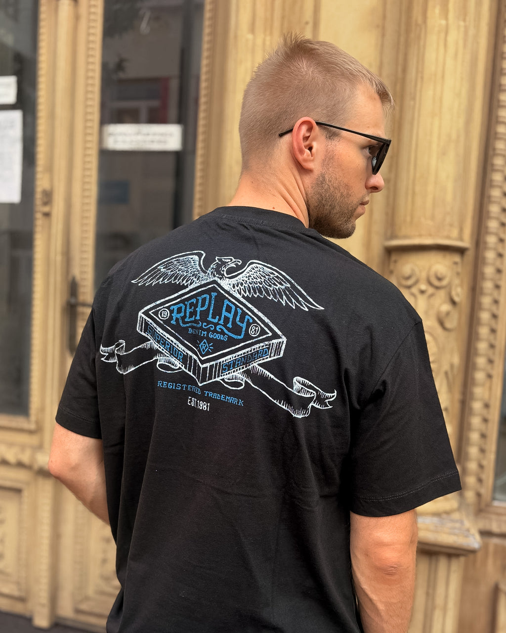 REPLAY MEN'S T-SHIRT WITH EAGLE PRINT 
