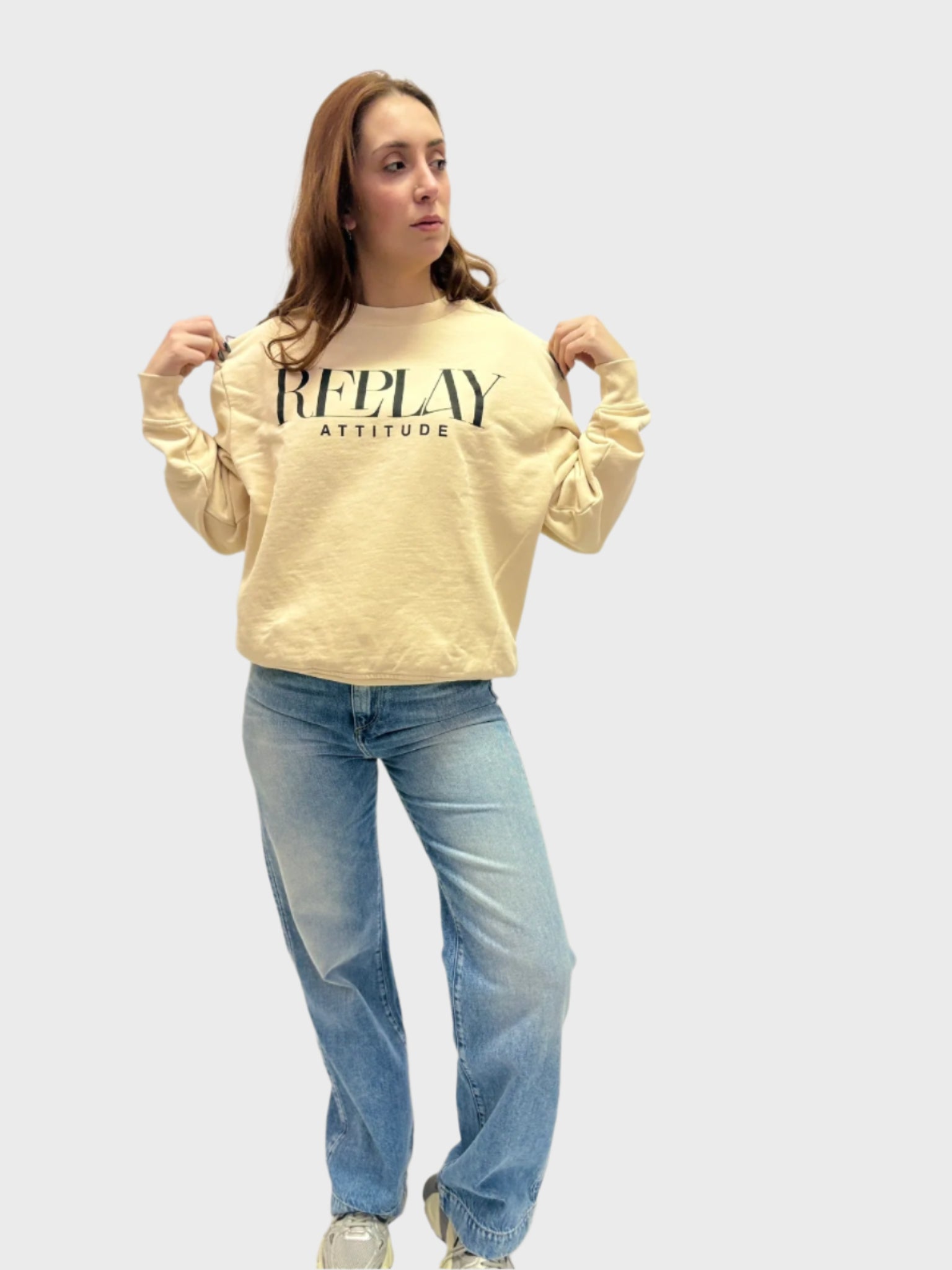 REPLAY WOMEN'S COTTON OVERSIZED HOODIE WITH PRINT 