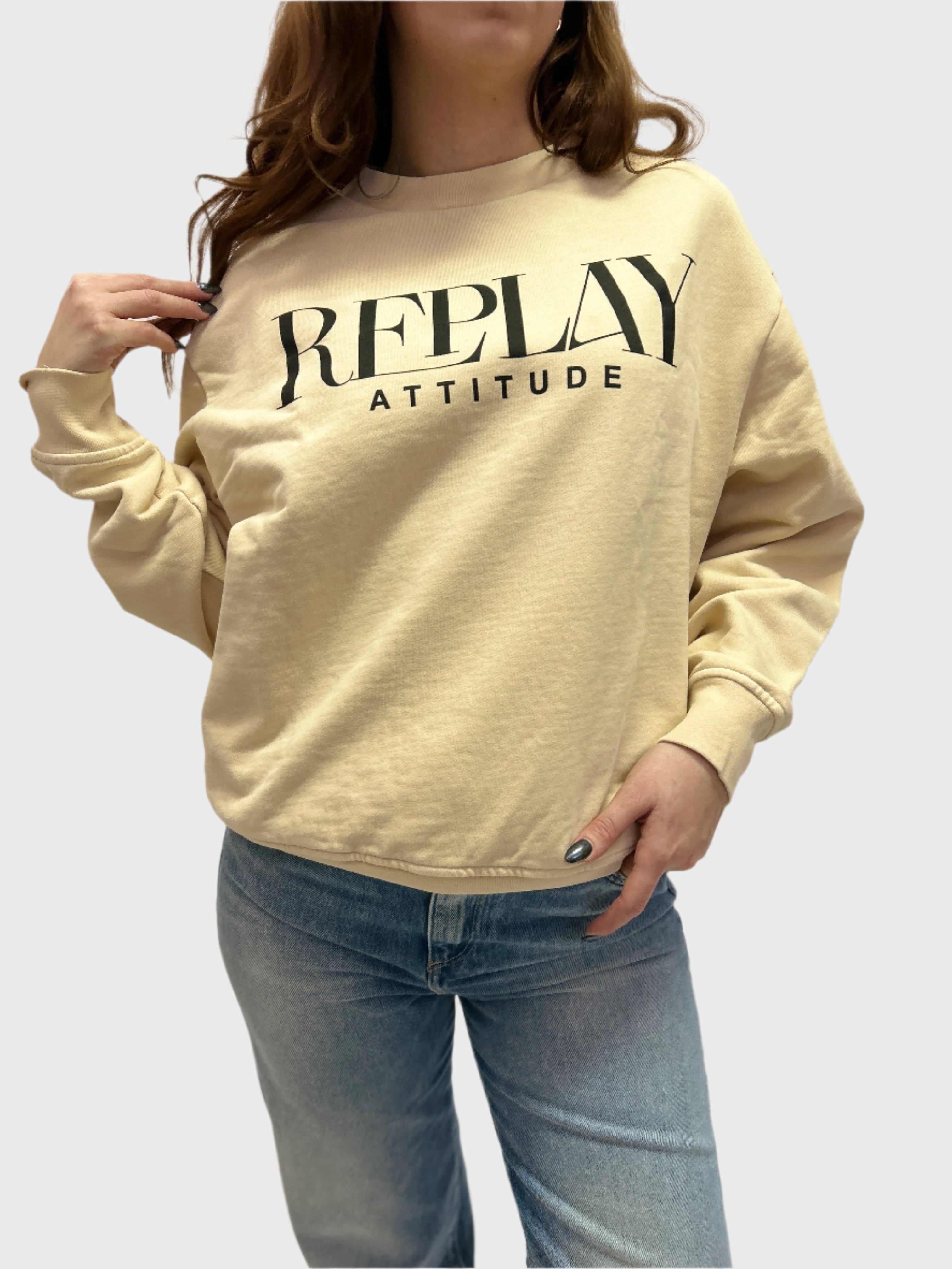 REPLAY DÁMSKÁ BAVLNĚNÁ OVERSIZED MIKINA S POTISKEM