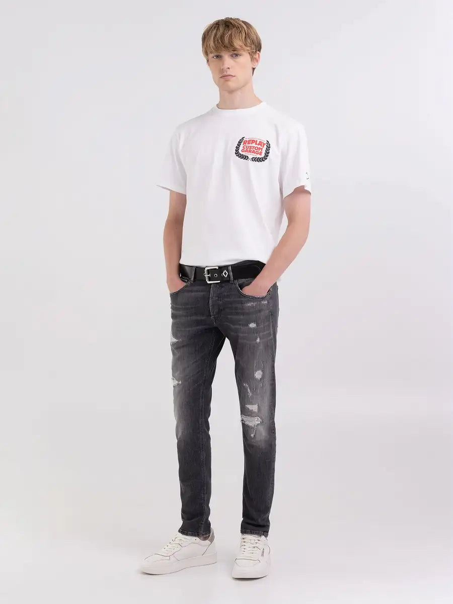 REPLAY PÁNSKÉ ŽERZEJOVÉ TRIČKO S GARÁŽOVÝM POTISKEM