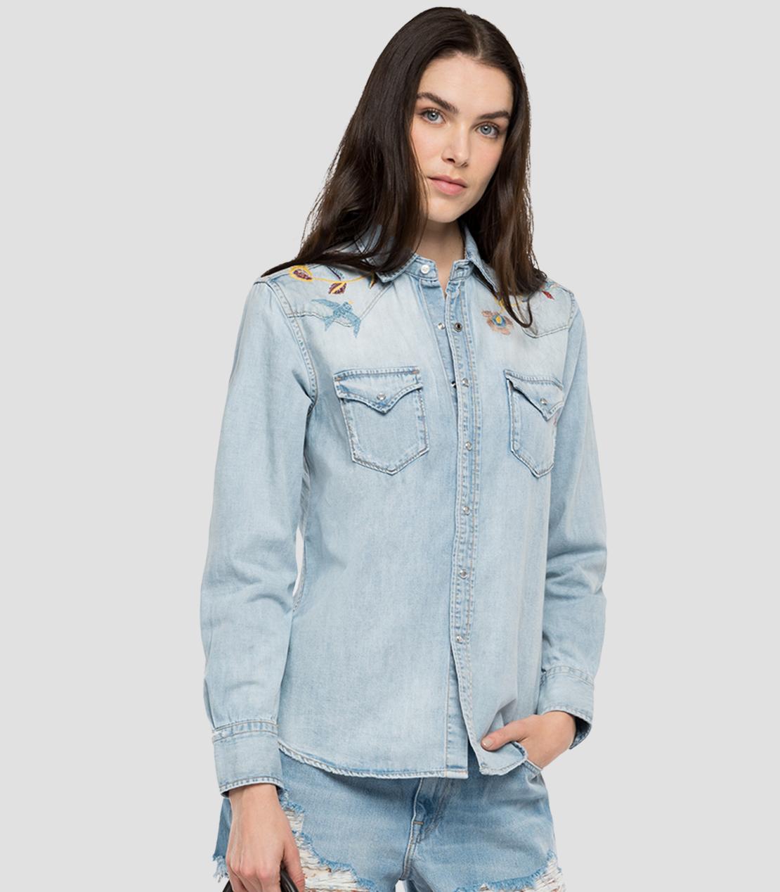 REPLAY WOMEN'S SHIRT WITH EMBROIDERY