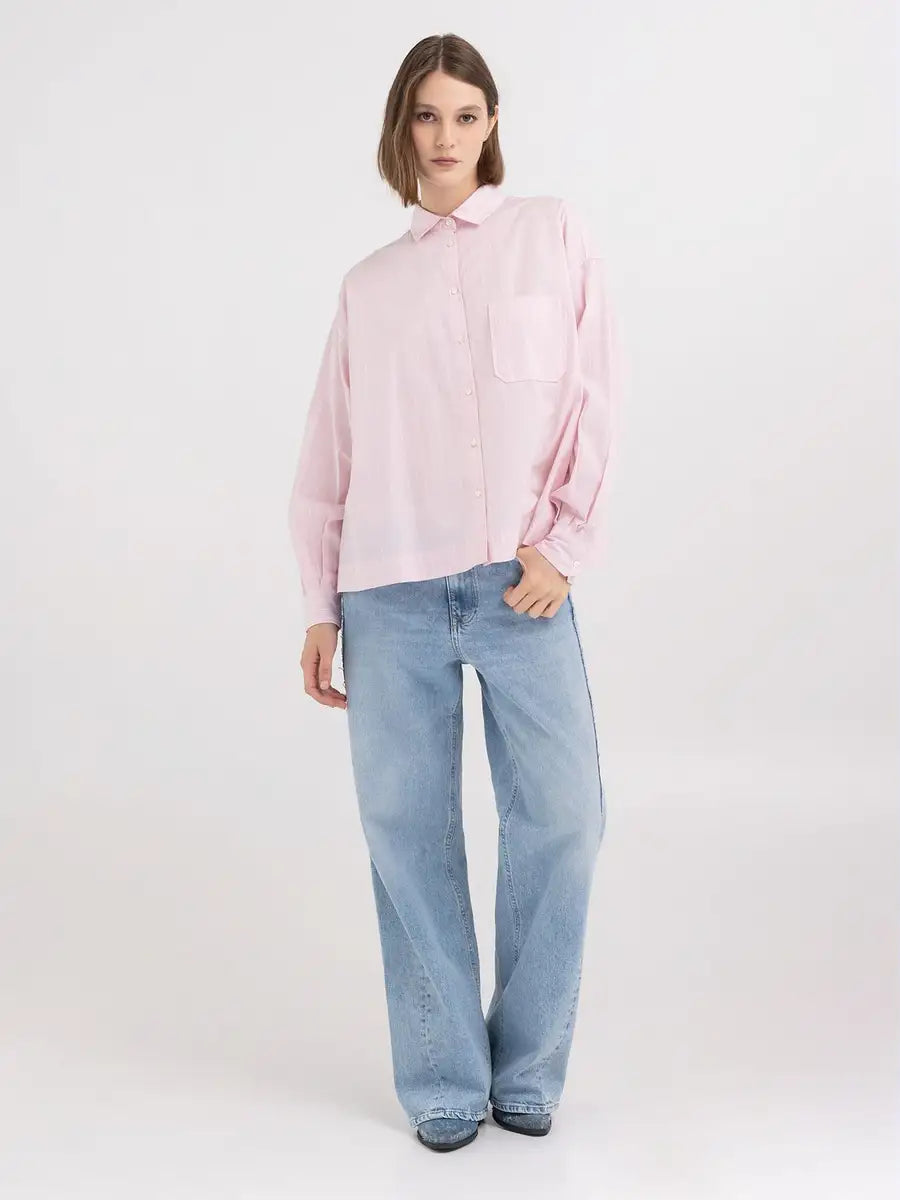 COMFORTABLE WOMEN'S REPLAY SHIRT IN STRIPED POPLIN