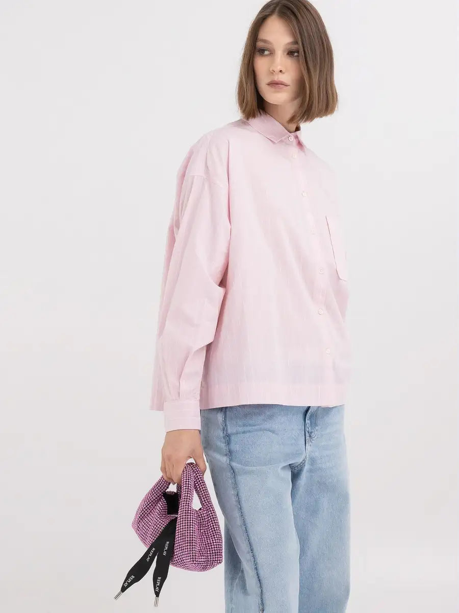 COMFORTABLE WOMEN'S REPLAY SHIRT IN STRIPED POPLIN