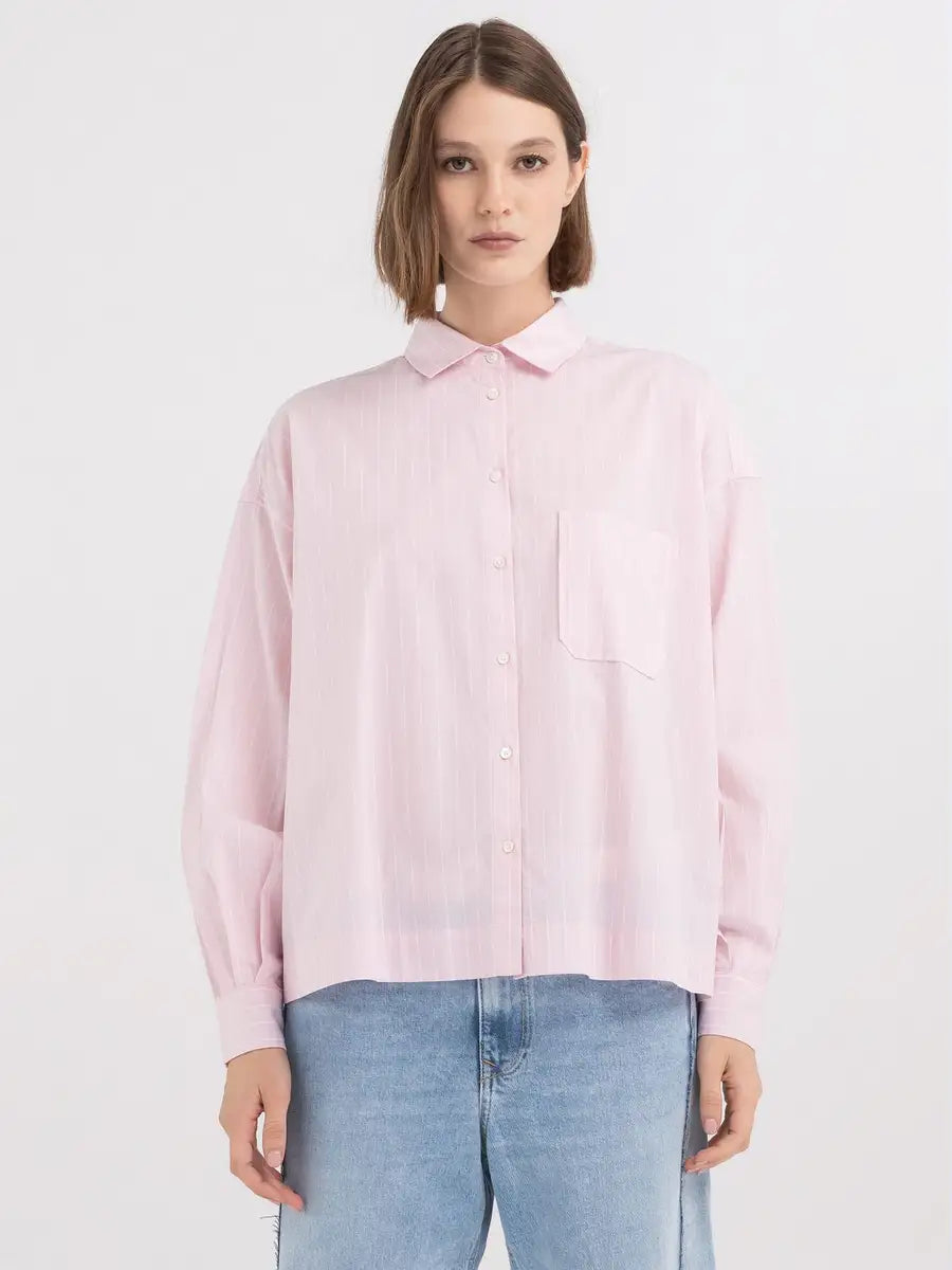 COMFORTABLE WOMEN'S REPLAY SHIRT IN STRIPED POPLIN