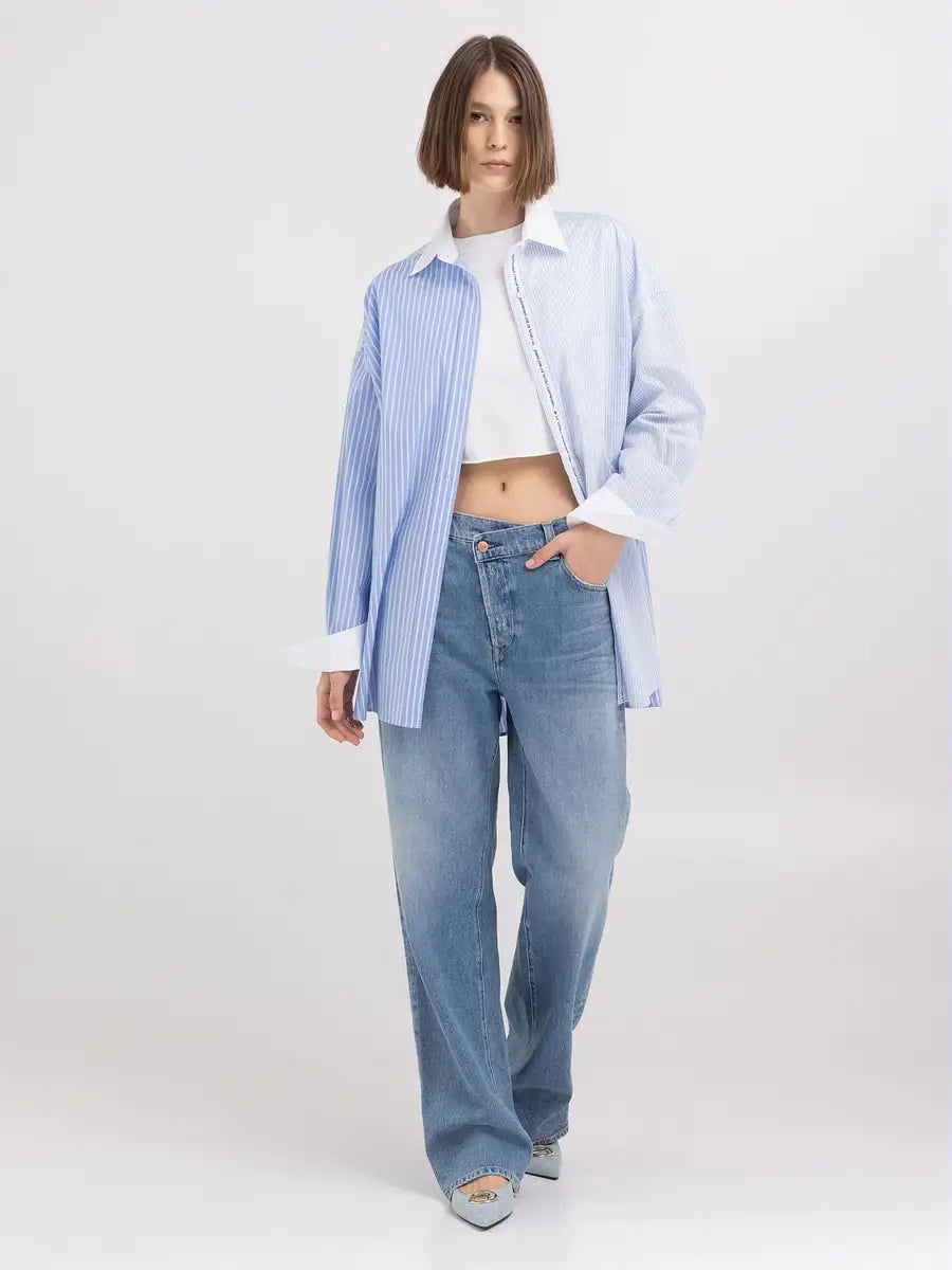 REPLAY WOMEN'S SHIRT WITH TWO-COLOURED STRIPED PATTERN