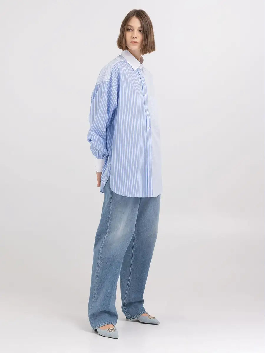 REPLAY WOMEN'S SHIRT WITH TWO-COLOURED STRIPED PATTERN