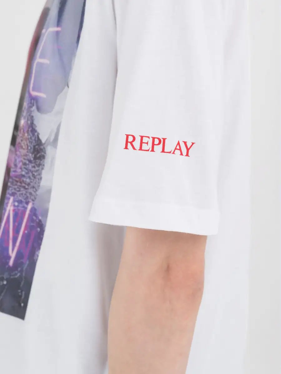 REPLAY DÁMSKÉ TRIČKO ROVNÉHO STŘIHU Z ŽERZEJE S POTISKEM