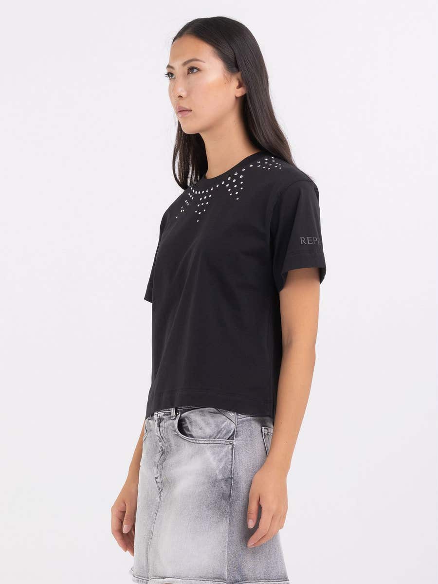 REPLAY DÁMSKÉ TRIČKO ROVNÉHO STŘIHU S KAMÍNKY