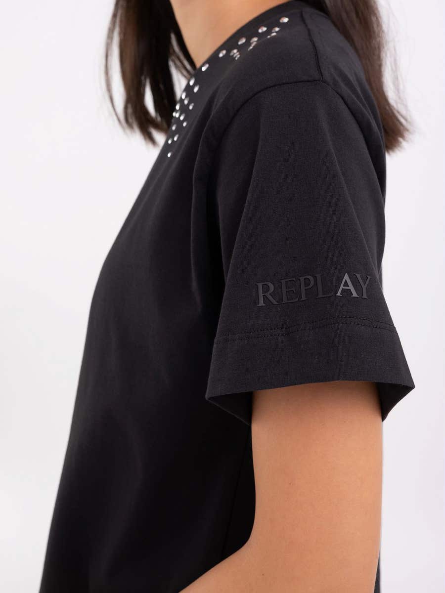 REPLAY DÁMSKÉ TRIČKO ROVNÉHO STŘIHU S KAMÍNKY