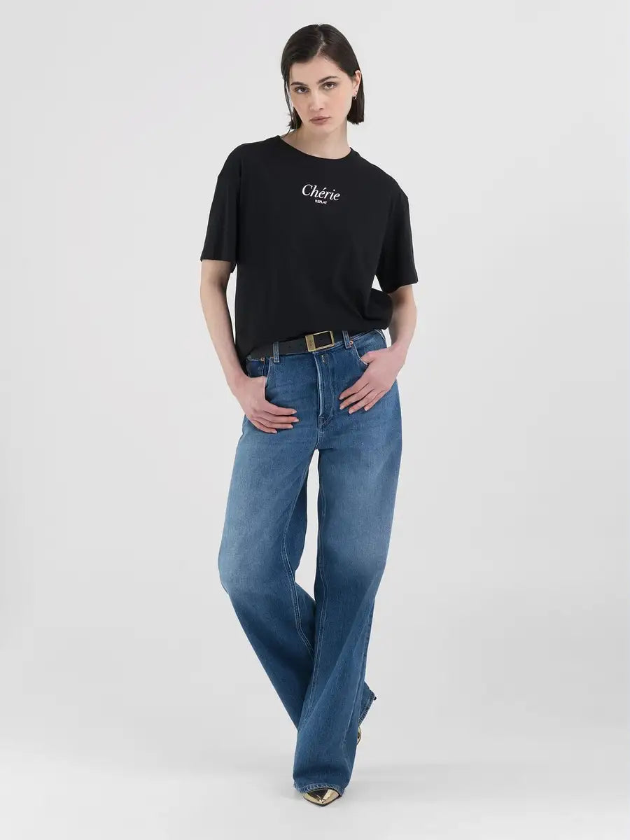 REPLAY ŽERZEJOVÉ TRIČKO S VÝSTŘIHEM A POTISKEM