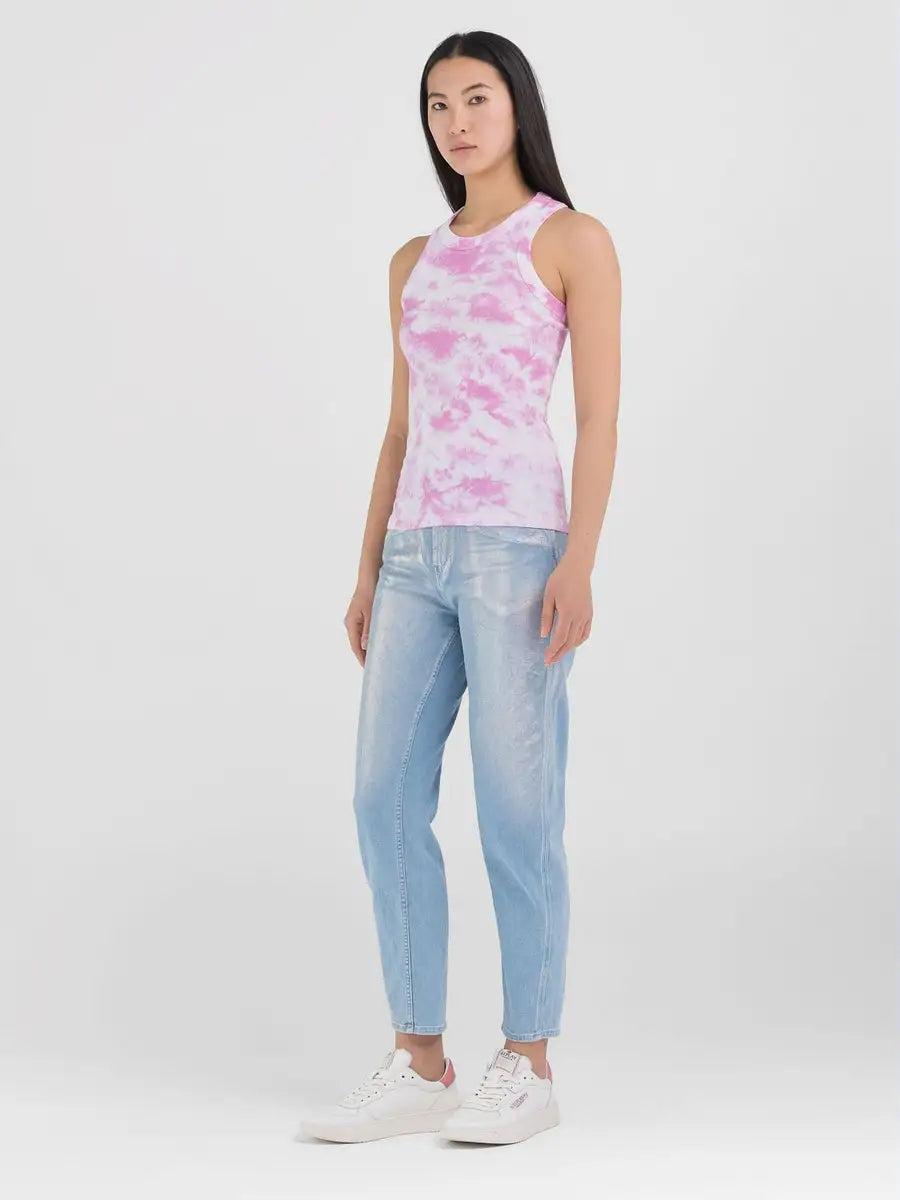 REPLAY BATIKOVANÝ ŽEBROVANÝ TOP BEZ RUKÁVŮ