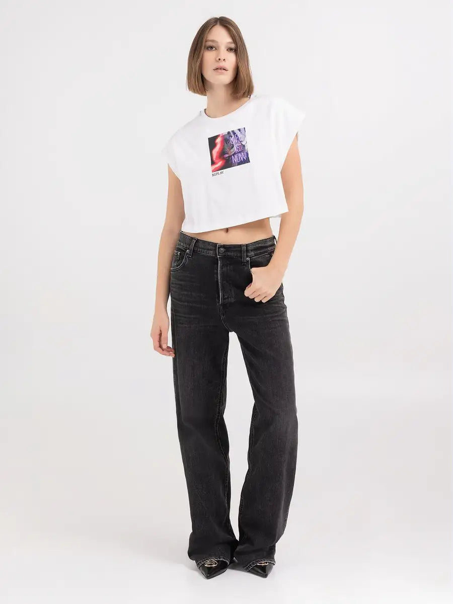 REPLAY DÁMSKY CROP TOP Z ŽERZEJ S POTLAČOM - W3098 .000.23608P