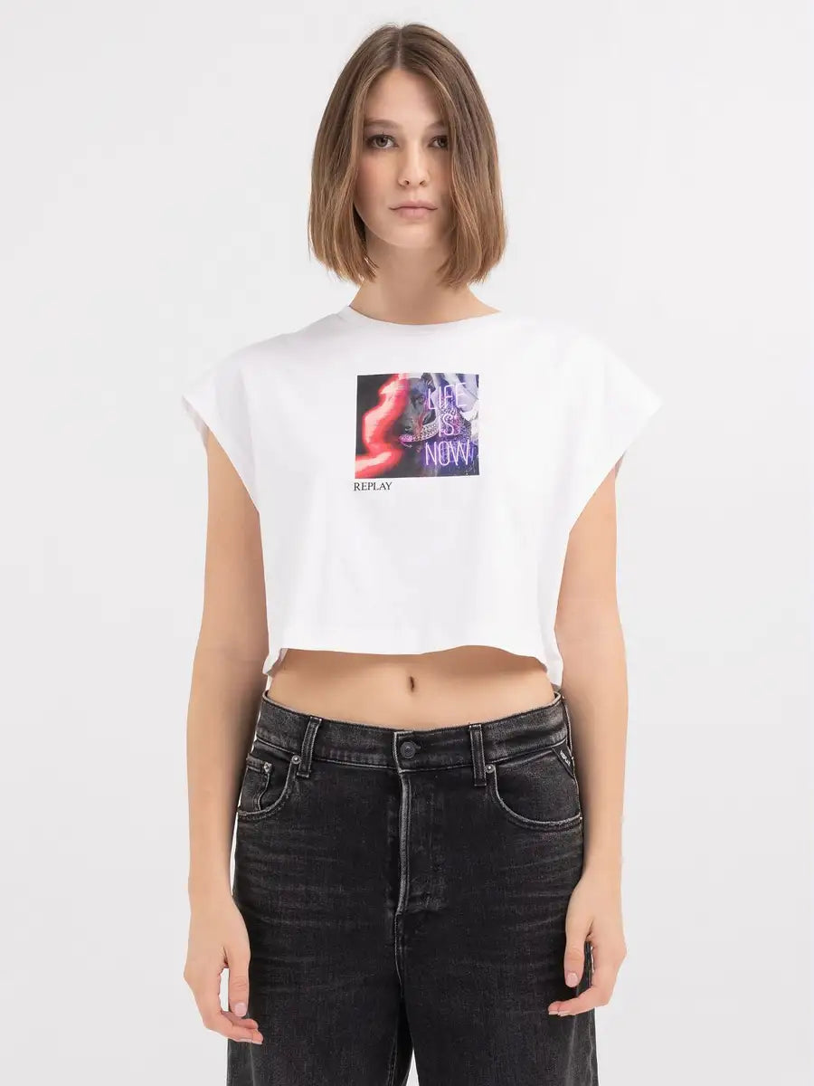 REPLAY DÁMSKY CROP TOP Z ŽERZEJ S POTLAČOM - W3098 .000.23608P