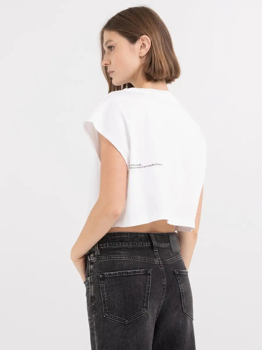 REPLAY DÁMSKY CROP TOP Z ŽERZEJ S POTLAČOM - W3098 .000.23608P