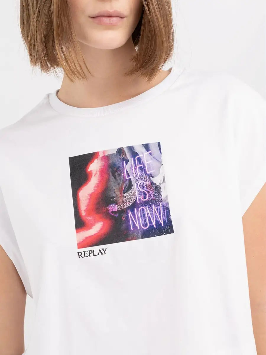 REPLAY DÁMSKY CROP TOP Z ŽERZEJ S POTLAČOM - W3098 .000.23608P