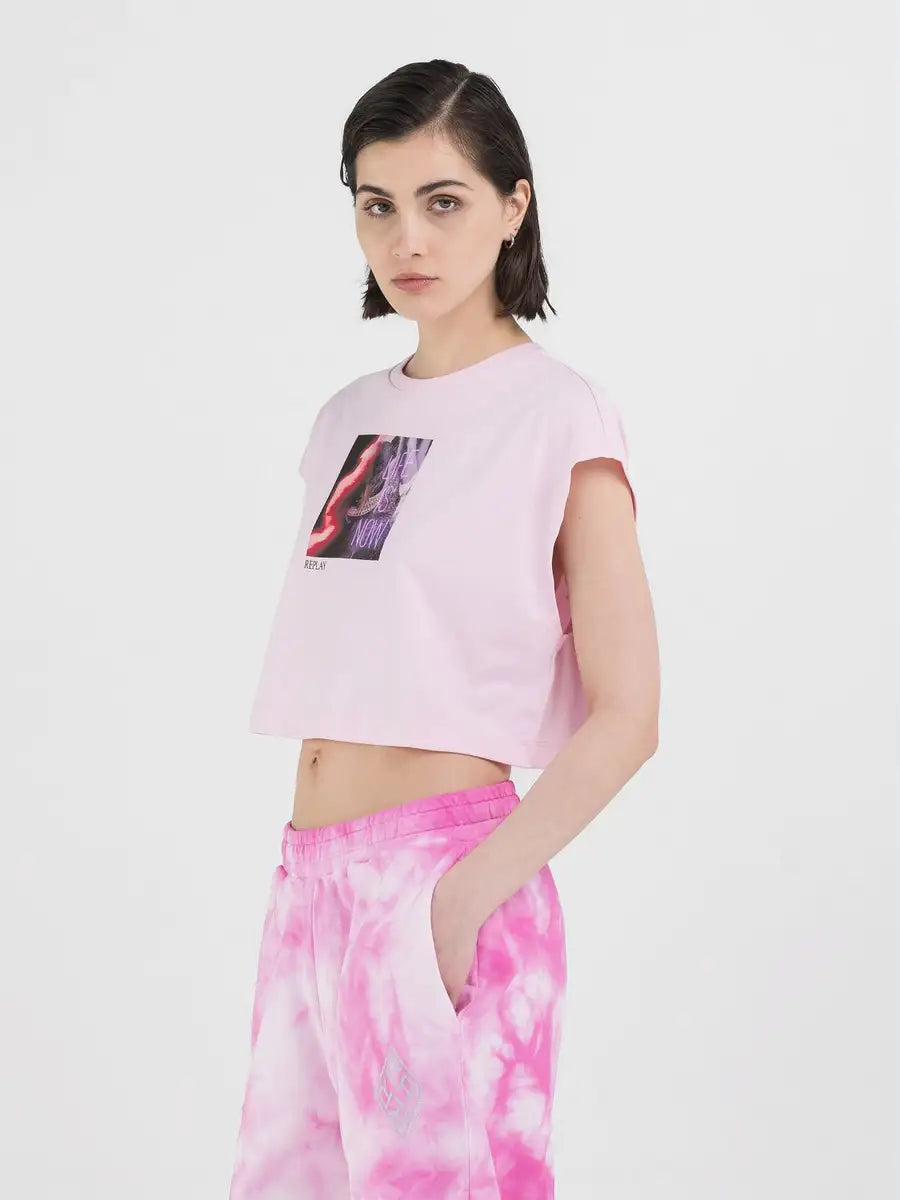 REPLAY DÁMSKY CROP TOP Z ŽERZEJ S POTLAČOM - W3098 .000.23608P