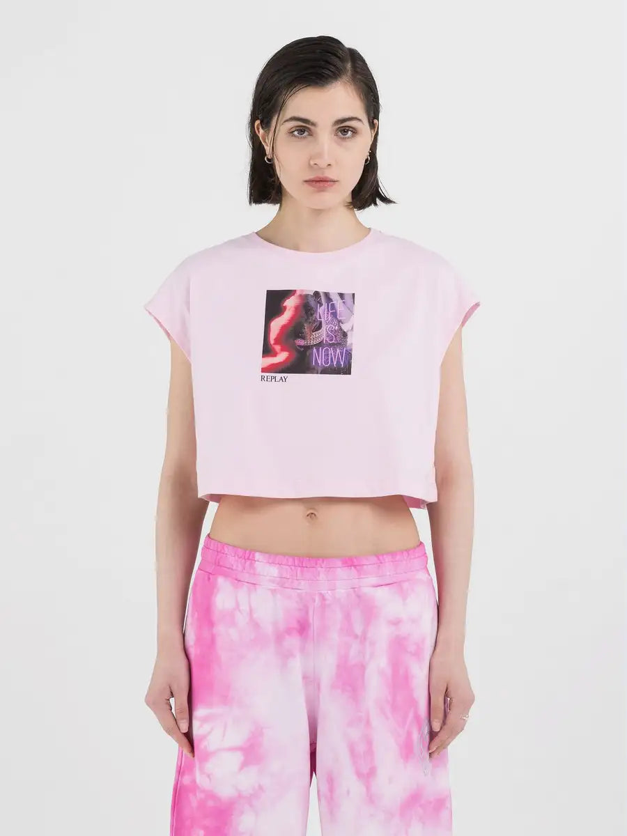 REPLAY DÁMSKY CROP TOP Z ŽERZEJ S POTLAČOM - W3098 .000.23608P