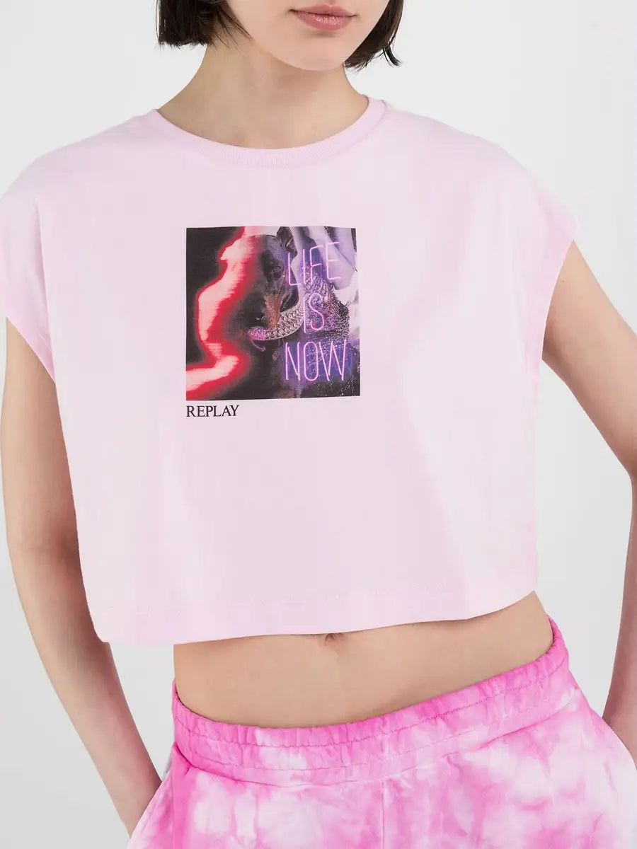 REPLAY DÁMSKÝ CROP TOP Z ŽERZEJE S POTISKEM - W3098 .000.23608P