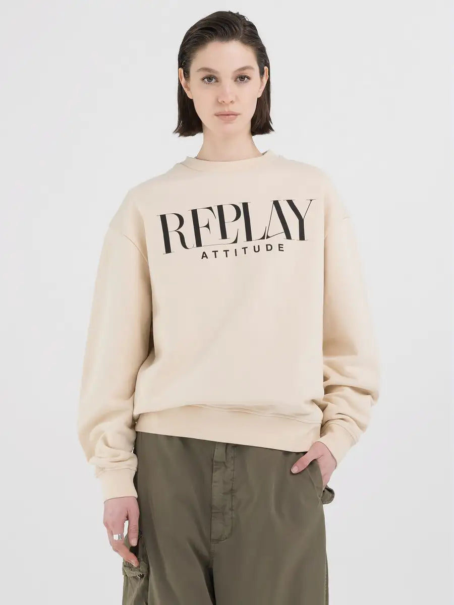 REPLAY DÁMSKÁ BAVLNĚNÁ OVERSIZED MIKINA S POTISKEM - W3106C.000.22890CS