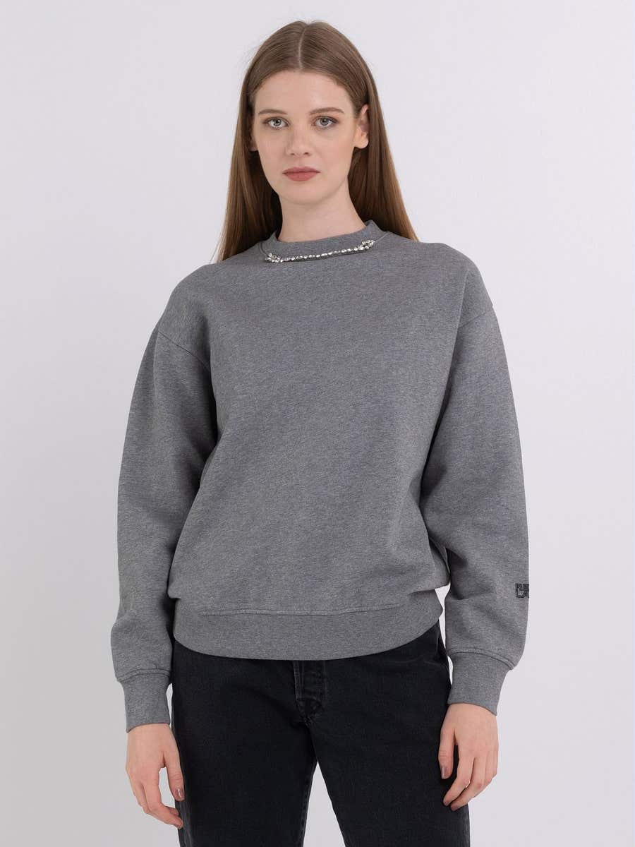 REPLAY DÁMSKÁ MIKINA S VÝSTŘIHEM S KAMÍNKY