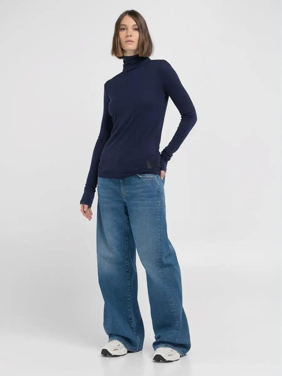 REPLAY NŐI SLIM-FIT PÓLÓ HOSSZÚ UJJAL ÉS MAGAS GALLÉRRAL