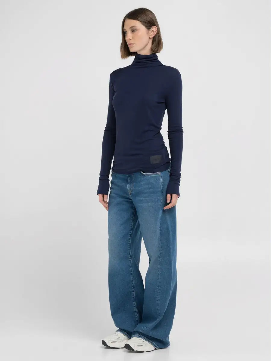 REPLAY NŐI SLIM-FIT PÓLÓ HOSSZÚ UJJAL ÉS MAGAS GALLÉRRAL