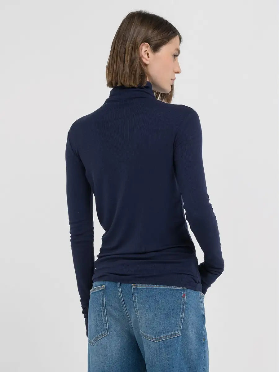 REPLAY NŐI SLIM-FIT PÓLÓ HOSSZÚ UJJAL ÉS MAGAS GALLÉRRAL