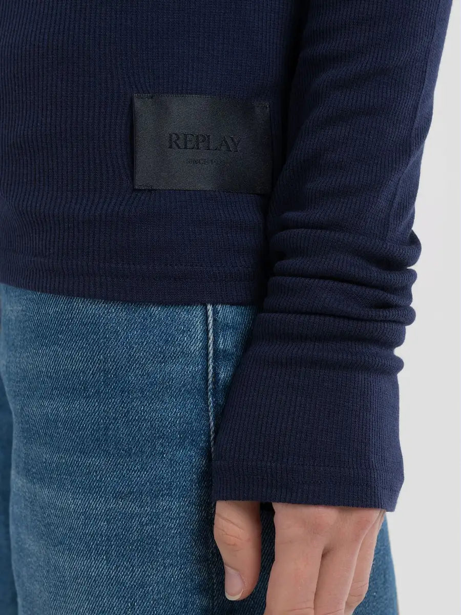 REPLAY NŐI SLIM-FIT PÓLÓ HOSSZÚ UJJAL ÉS MAGAS GALLÉRRAL