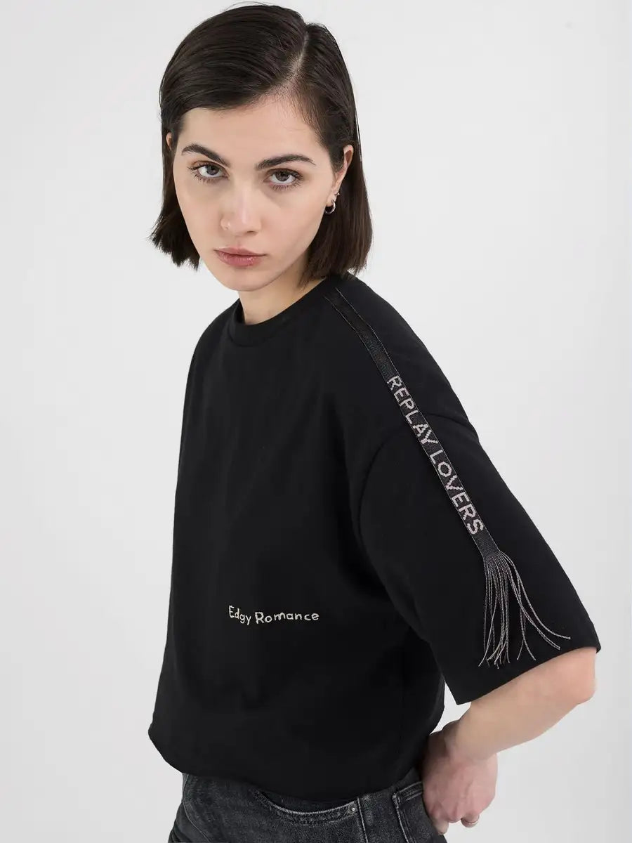 REPLAY DÁMSKÉ ZKRÁCENÉ TRIČKO S TŘÁSNĚMI