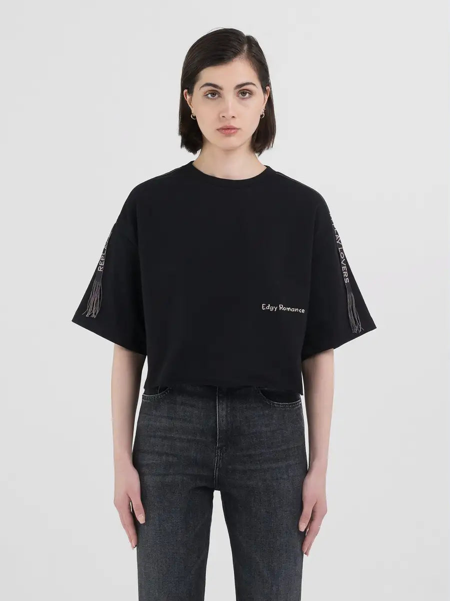 REPLAY DÁMSKÉ ZKRÁCENÉ TRIČKO S TŘÁSNĚMI