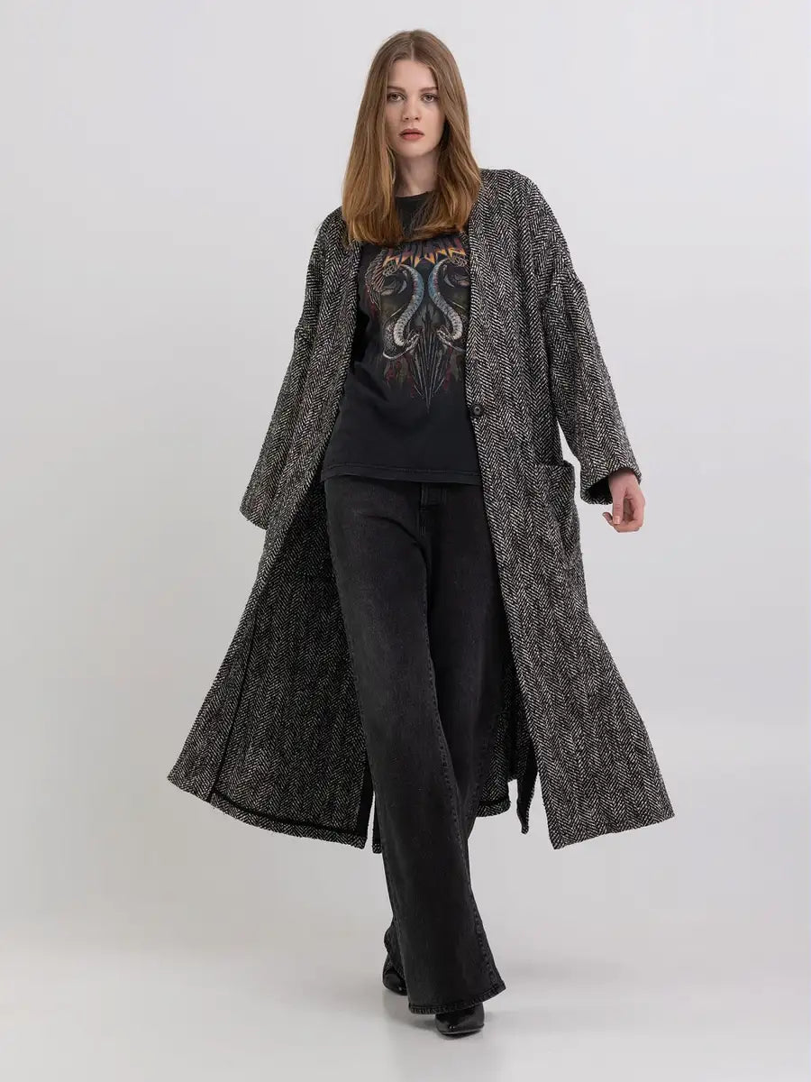 REPLAY DÁMSKÝ KABÁT SE VZOREM RYBÍ KOSTI