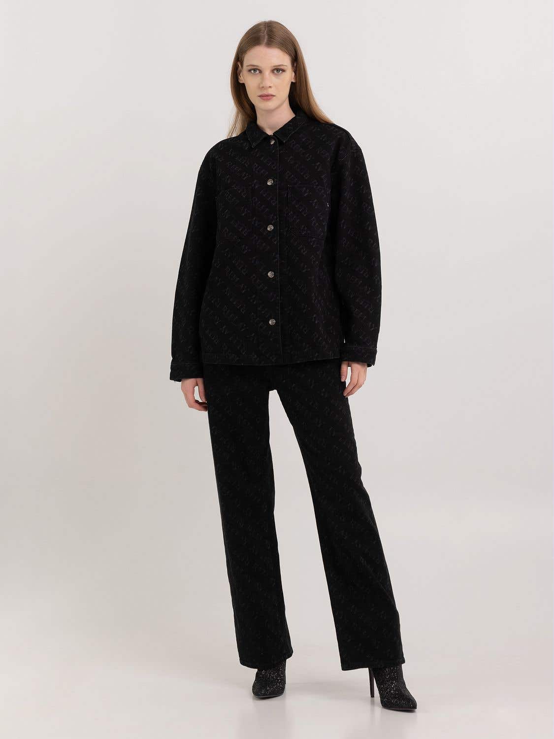 WOMEN'S REPLAY DENIM OVERSHIRT WITH ALL-OVER LOGO