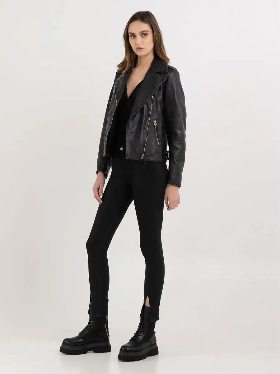 NŐI REPLAY BŐRDZSEKI KARCSÚ SZABÁSÚ VÁGOTT CRUST BŐRBŐL