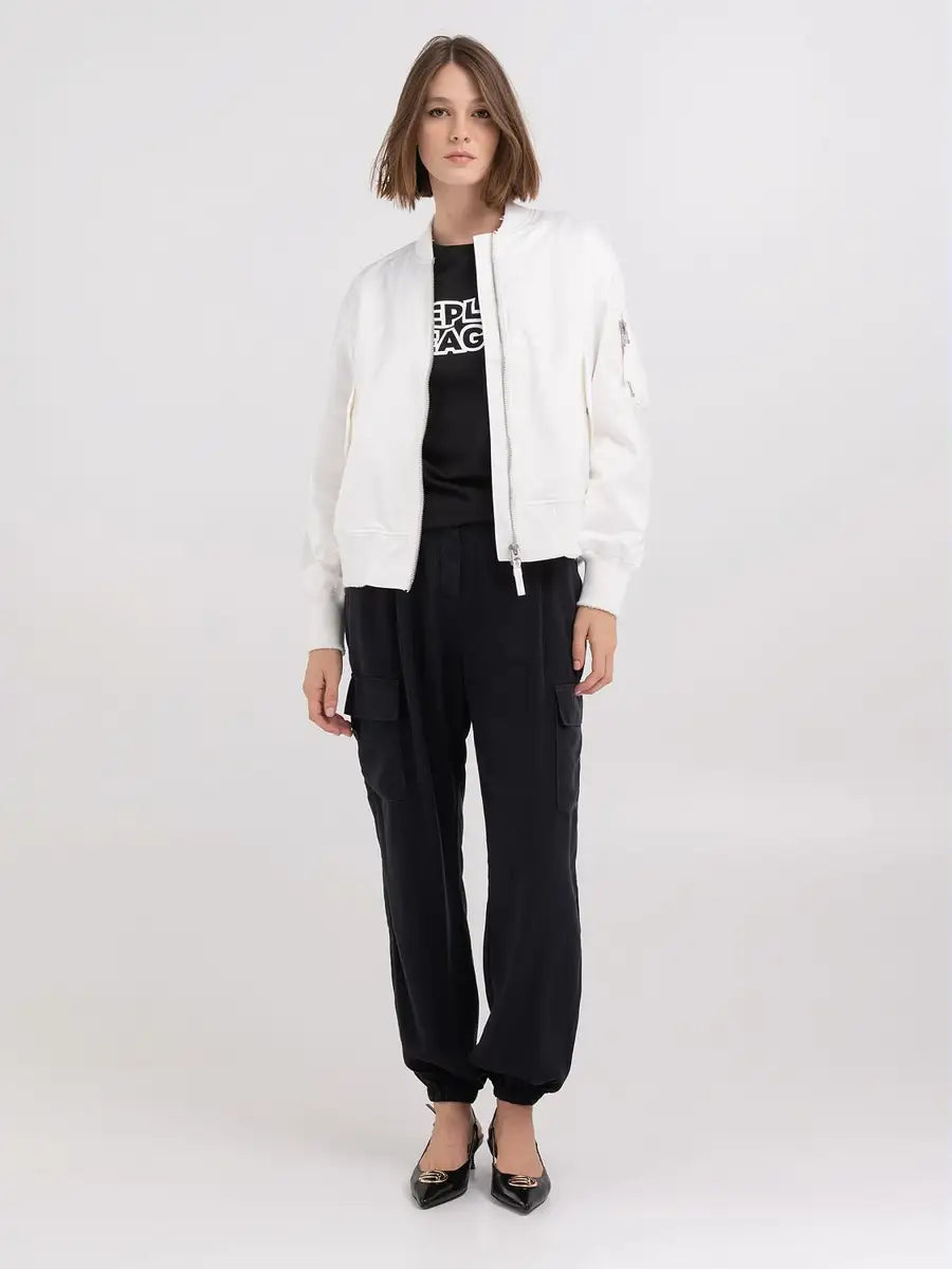 REPLAY WOMEN'S NYLON BOMBER JACKET WITH MICRO-TEAR