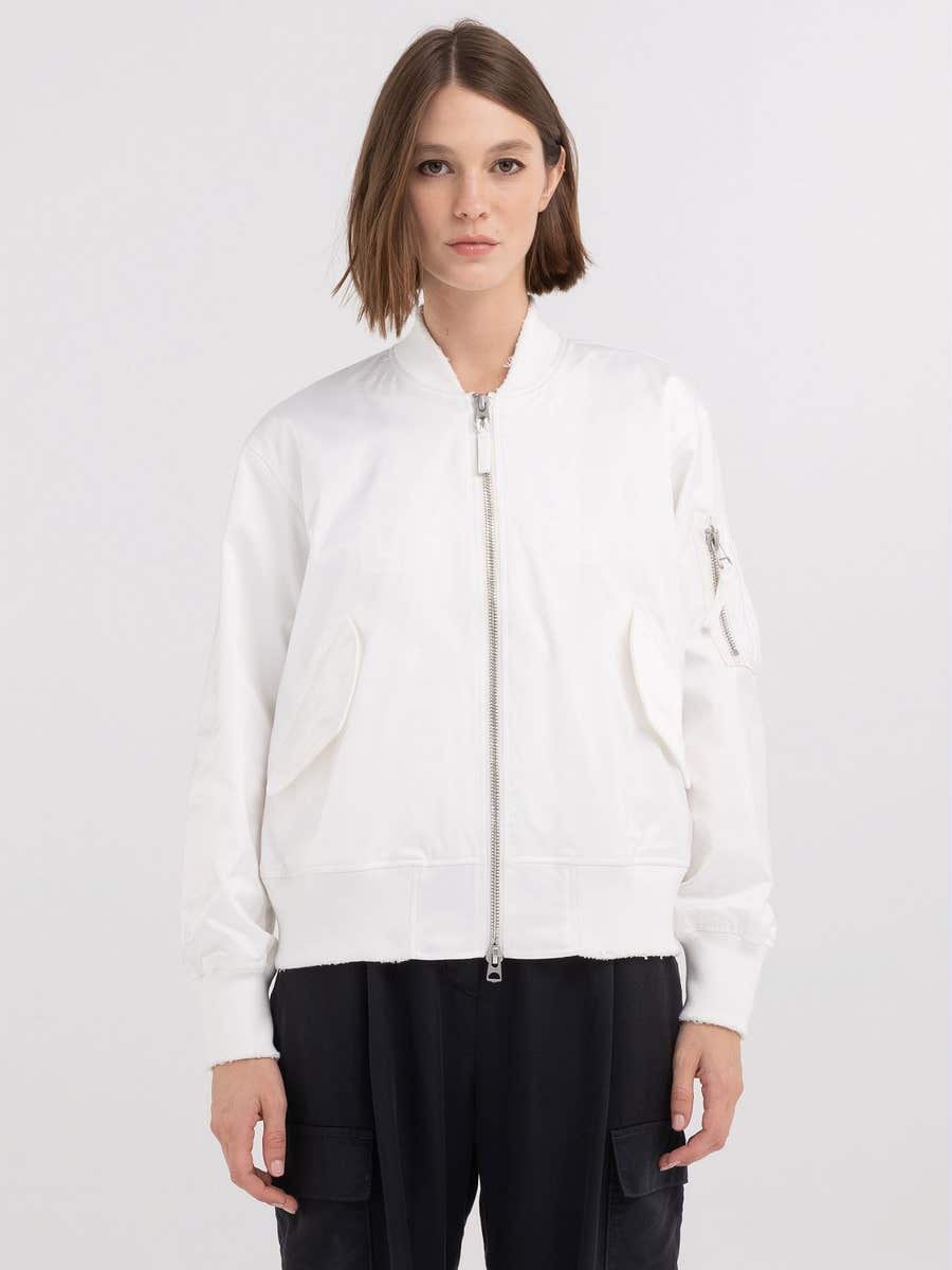 REPLAY WOMEN'S NYLON BOMBER JACKET WITH MICRO-TEAR